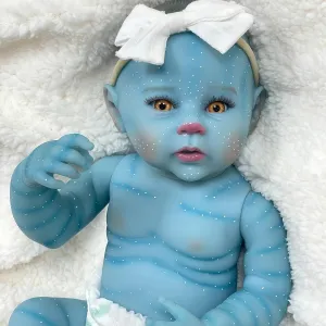 20 Inch Reborn Baby Doll with Blue Skin, Lifelike Newborn Doll Realistic Brown Eyes with Soft Vinly Body, Real Life Baby Dolls Toy Christmas for Kids Age 3  , Glow in The Dark