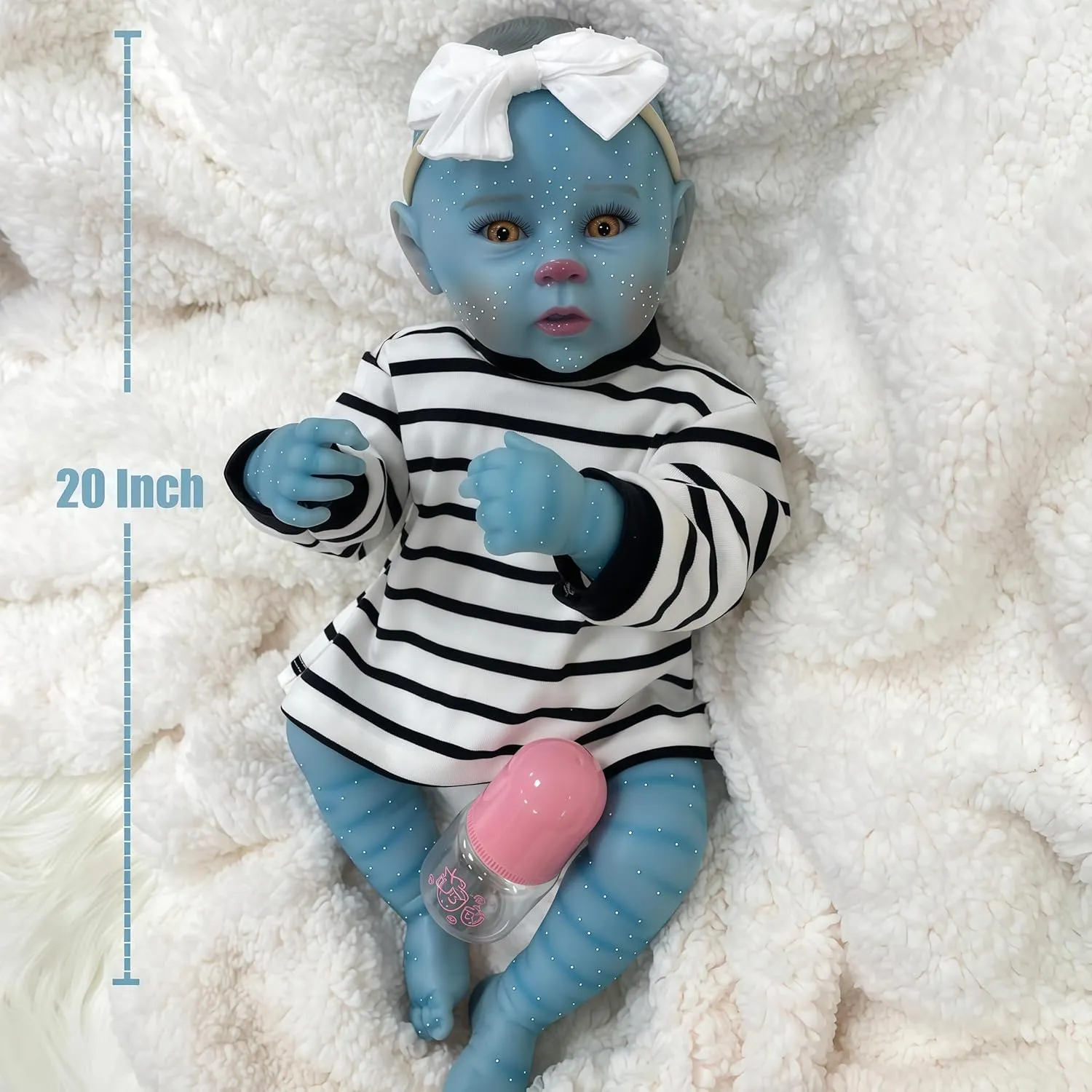 20 Inch Reborn Baby Doll with Blue Skin, Lifelike Newborn Doll Realistic Brown Eyes with Soft Vinly Body, Real Life Baby Dolls Toy Christmas for Kids Age 3  , Glow in The Dark