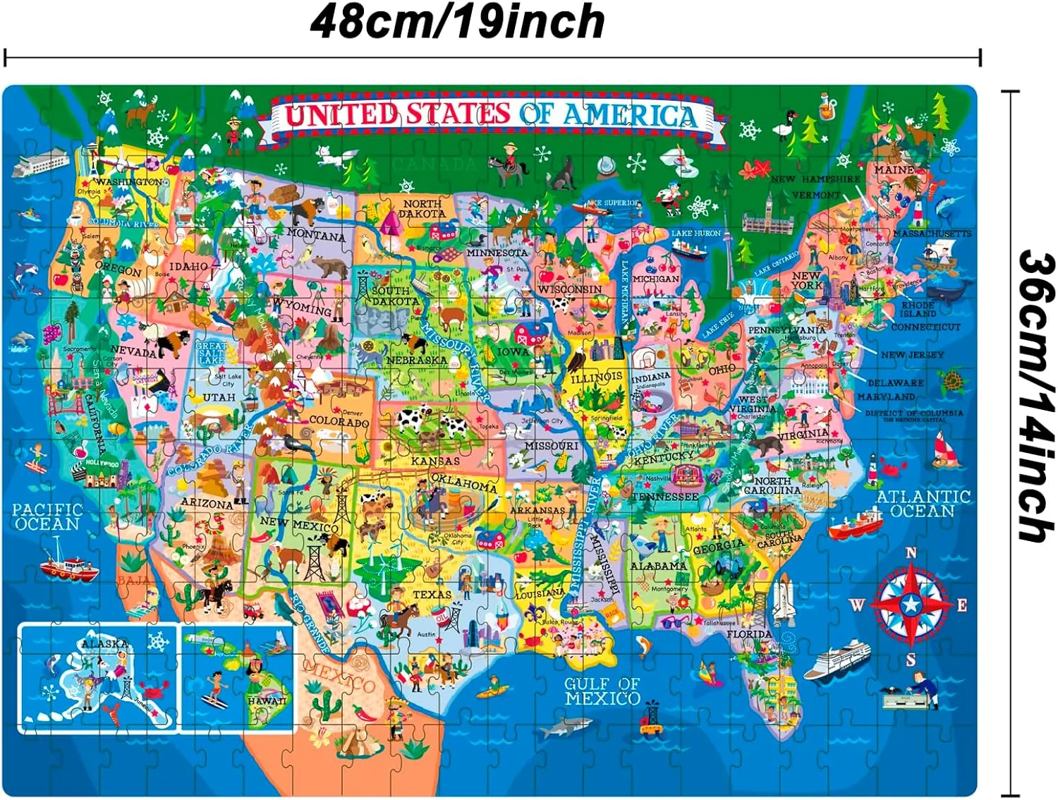 200 Pieces United States Map Jigsaw Puzzle for Kids Ages 4-8, USA Map Puzzle for Kids and Older Floor Puzzles Toddler Geography Educational Toys for Boys, Girls & Adults