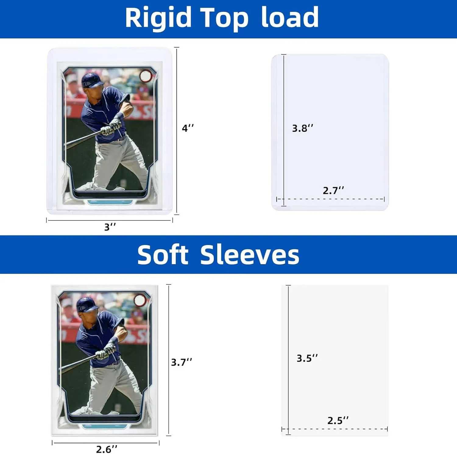 2000 Card Sleeves Top Loaders for Cards, Arjiekwei 3"X4" Baseball Card Protectors Hard Plastic, Premium Toploader Card Holder for Trading Sport Football Game Card(1000 Top Loaders   1000 Card Sleeves)