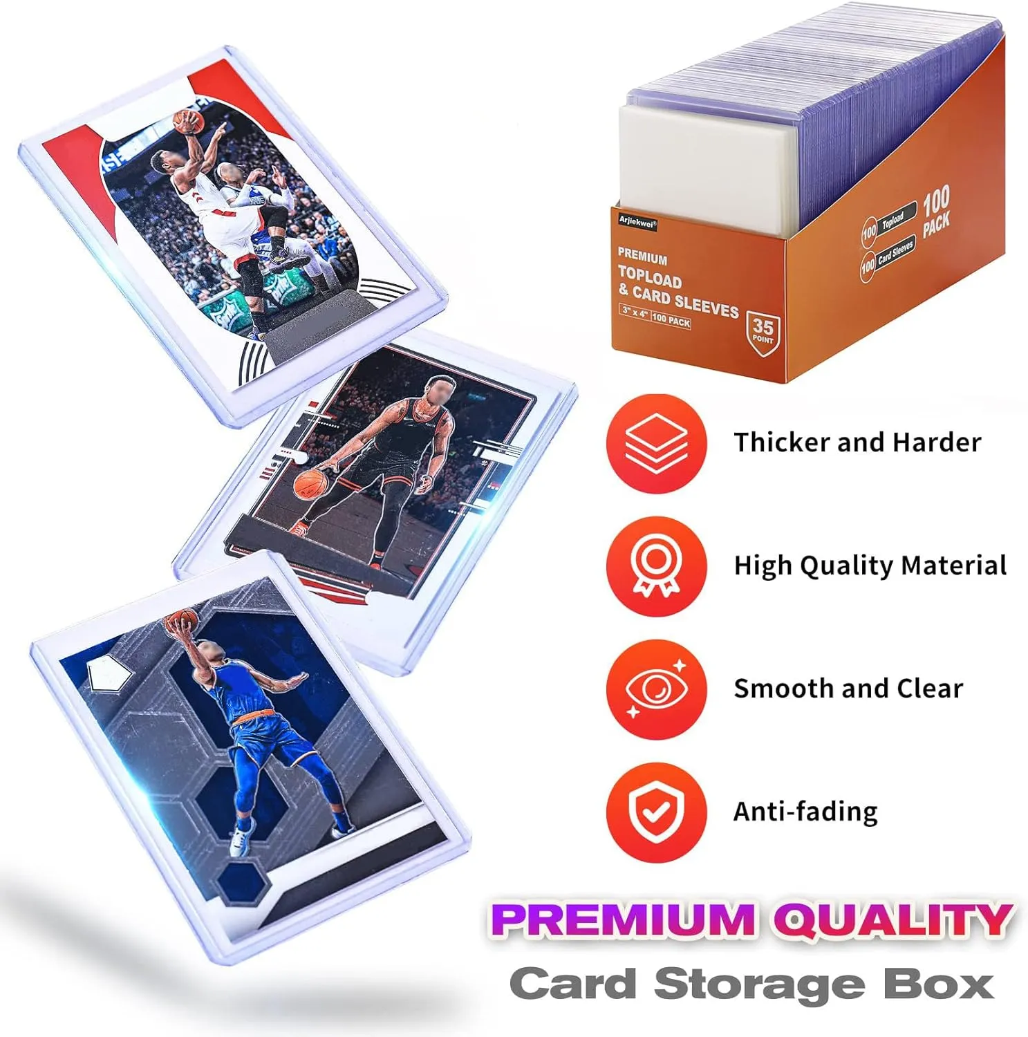 2000 Card Sleeves Top Loaders for Cards, Arjiekwei 3"X4" Baseball Card Protectors Hard Plastic, Premium Toploader Card Holder for Trading Sport Football Game Card(1000 Top Loaders   1000 Card Sleeves)