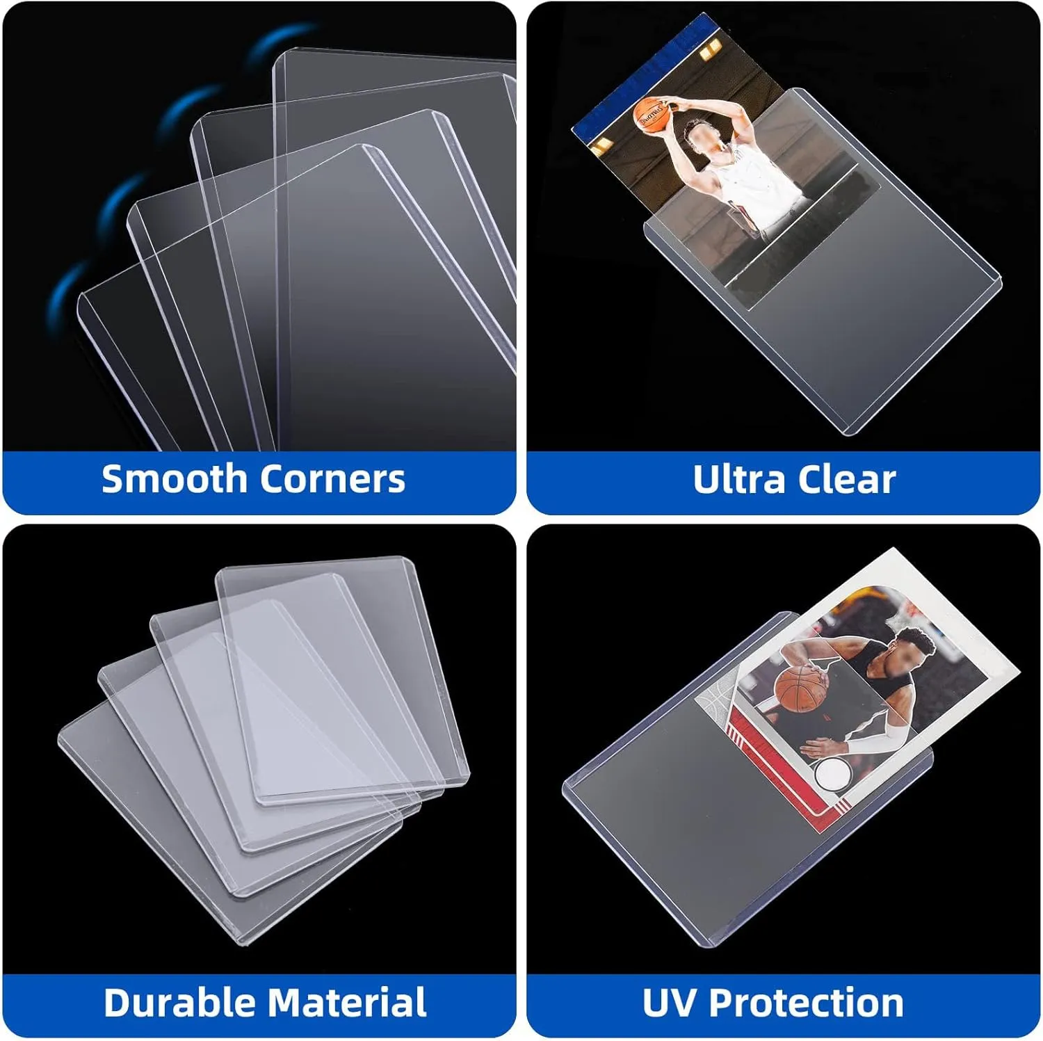 2000 Card Sleeves Top Loaders for Cards, Arjiekwei 3"X4" Baseball Card Protectors Hard Plastic, Premium Toploader Card Holder for Trading Sport Football Game Card(1000 Top Loaders   1000 Card Sleeves)