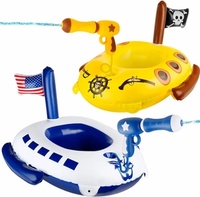 2024 Kids Pool Floats with Squirt Gun, Toddler Pool Float, Ride-on Pirate Ship and Warship Style Pool Toys for Boys & Girls Aged 3-8 Years, Toddler Floaties Water Toy Gifts, 2 Pack