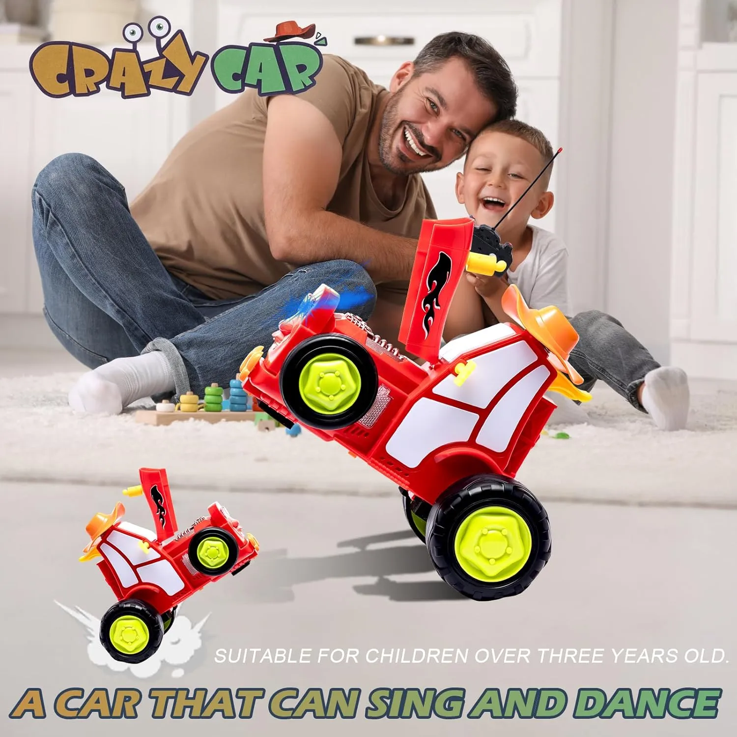 2025 Crazy Jumping Car Toys- Remote Control Truck with Light & Music, Dinosaur Toys for Kids, Scale RC Truck with 360° Spins and Drifting, Remote Control Car (Red)