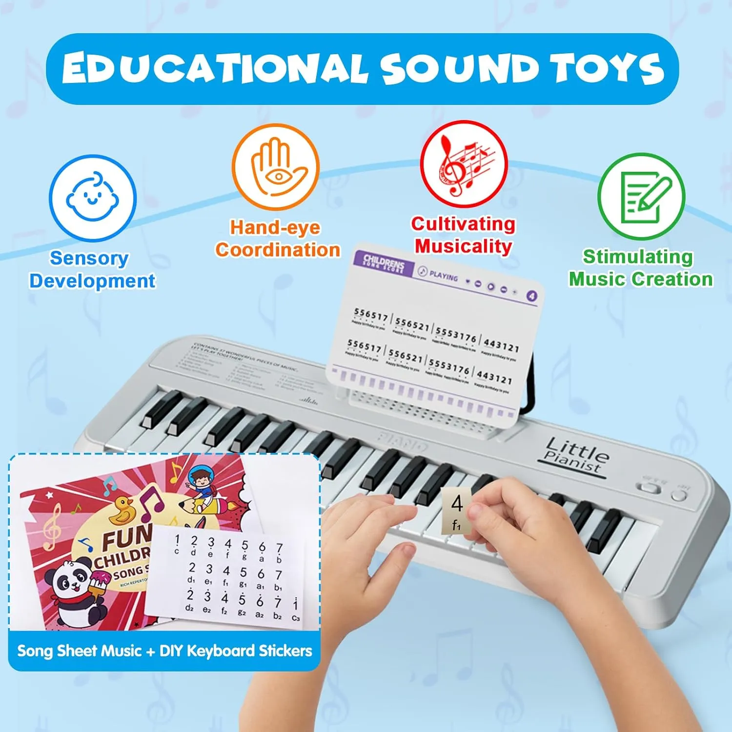 2025 Upgraded Kids Piano Keyboard 37 Keys, White Portable Electronic Instrument for Toddler 1-3, Music Toys Birthday Gifts for 3 4 5 6 Year Old Boys Girls