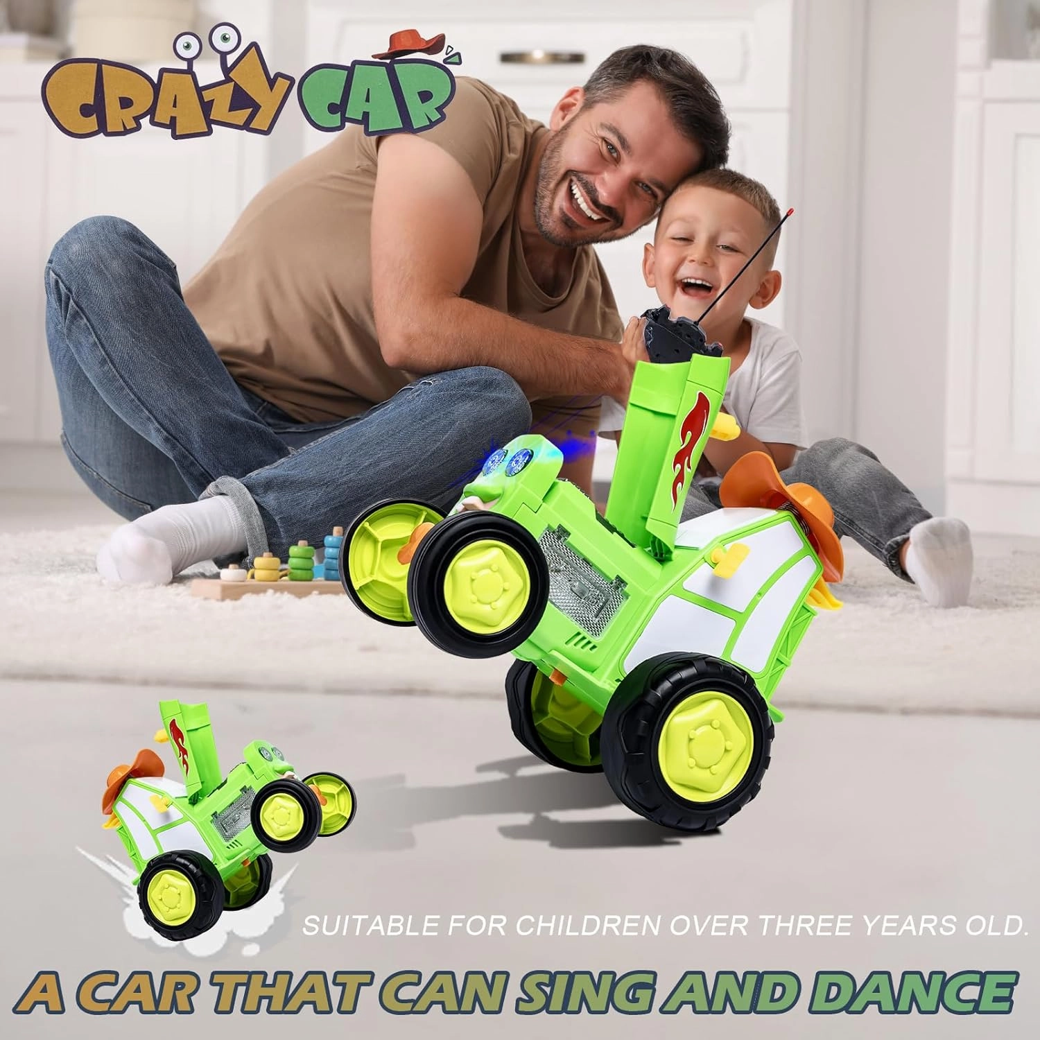 2025 Crazy Jumping Car Toys- Toy Cars Remote Control Truck with Light & Music, Dinosaur Toys for Kids, Scale RC Truck with 360° Spins and Drifting, Toys for Ages 4-8 (Green)