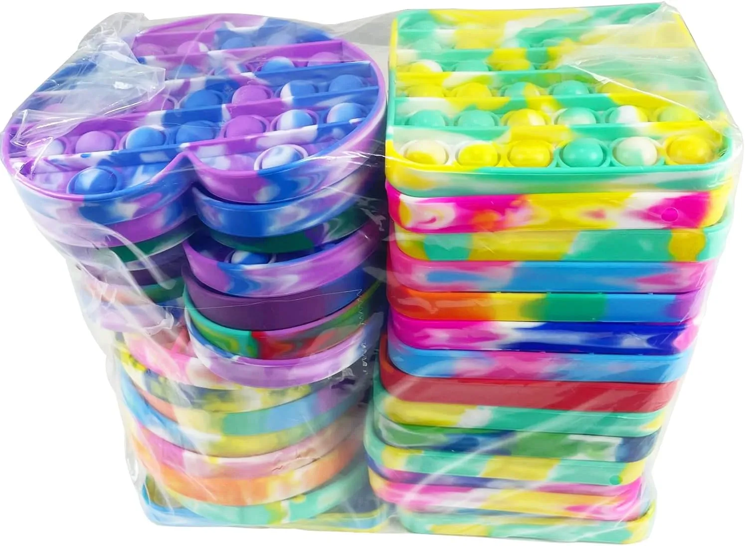 20pcs Random Silicone Tie-dye Push pop Bubble Fidget Toy, Autism Special Needs Stress Reliever, Squeeze Sensory Tools to Relieve Emotional Stress for Kids Adults，Party Toys
