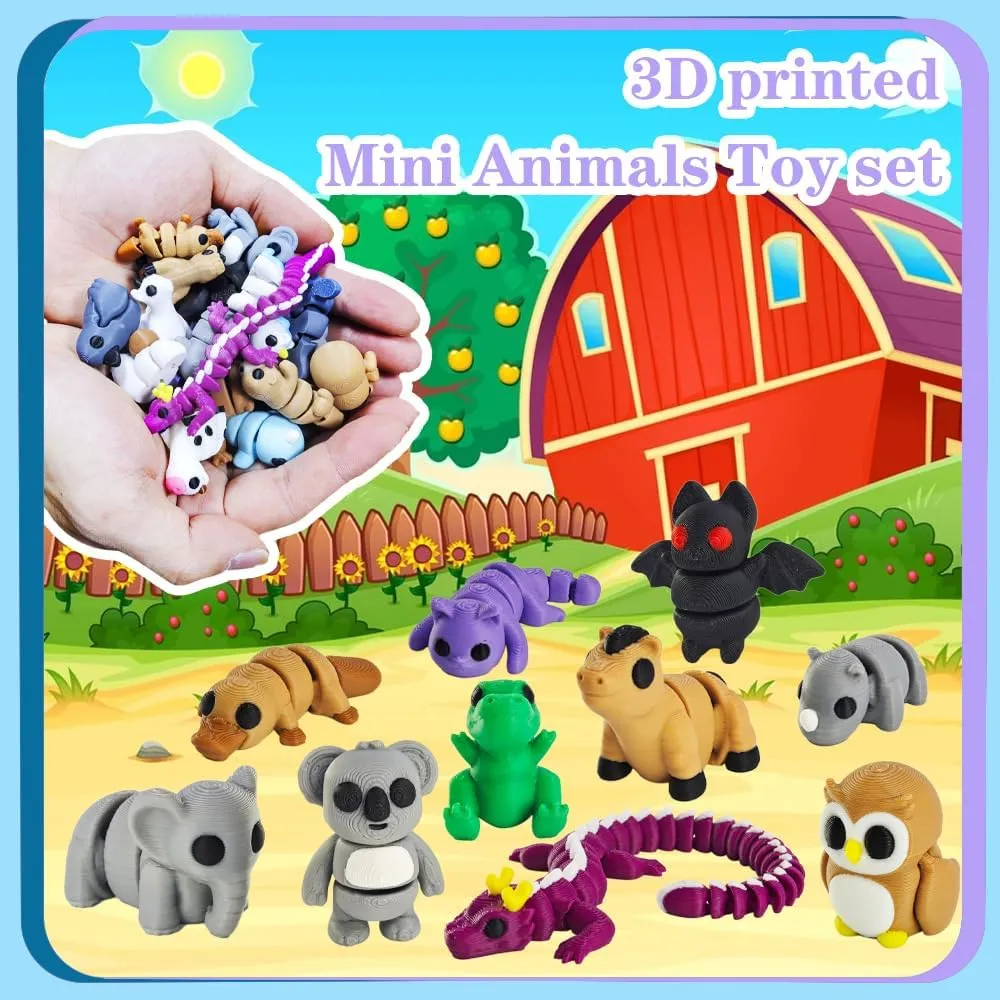 22 PCS 3D Printed Animal Dragon Mini Figurines Set, Articulated, Flexible, Exquisite Fidget Toys, Party Favors, Birthday Goodie Bag Stuffers, Students Rewards, Gift for Boys Girls Toddlers