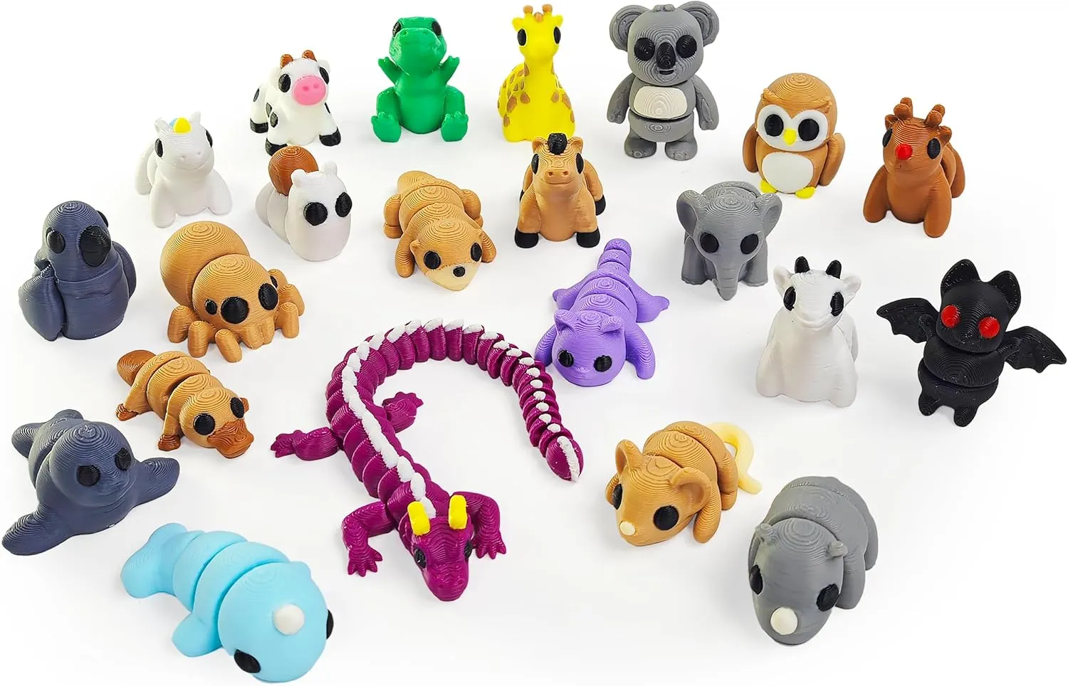 22 PCS 3D Printed Animal Dragon Mini Figurines Set, Articulated, Flexible, Exquisite Fidget Toys, Party Favors, Birthday Goodie Bag Stuffers, Students Rewards, Gift for Boys Girls Toddlers