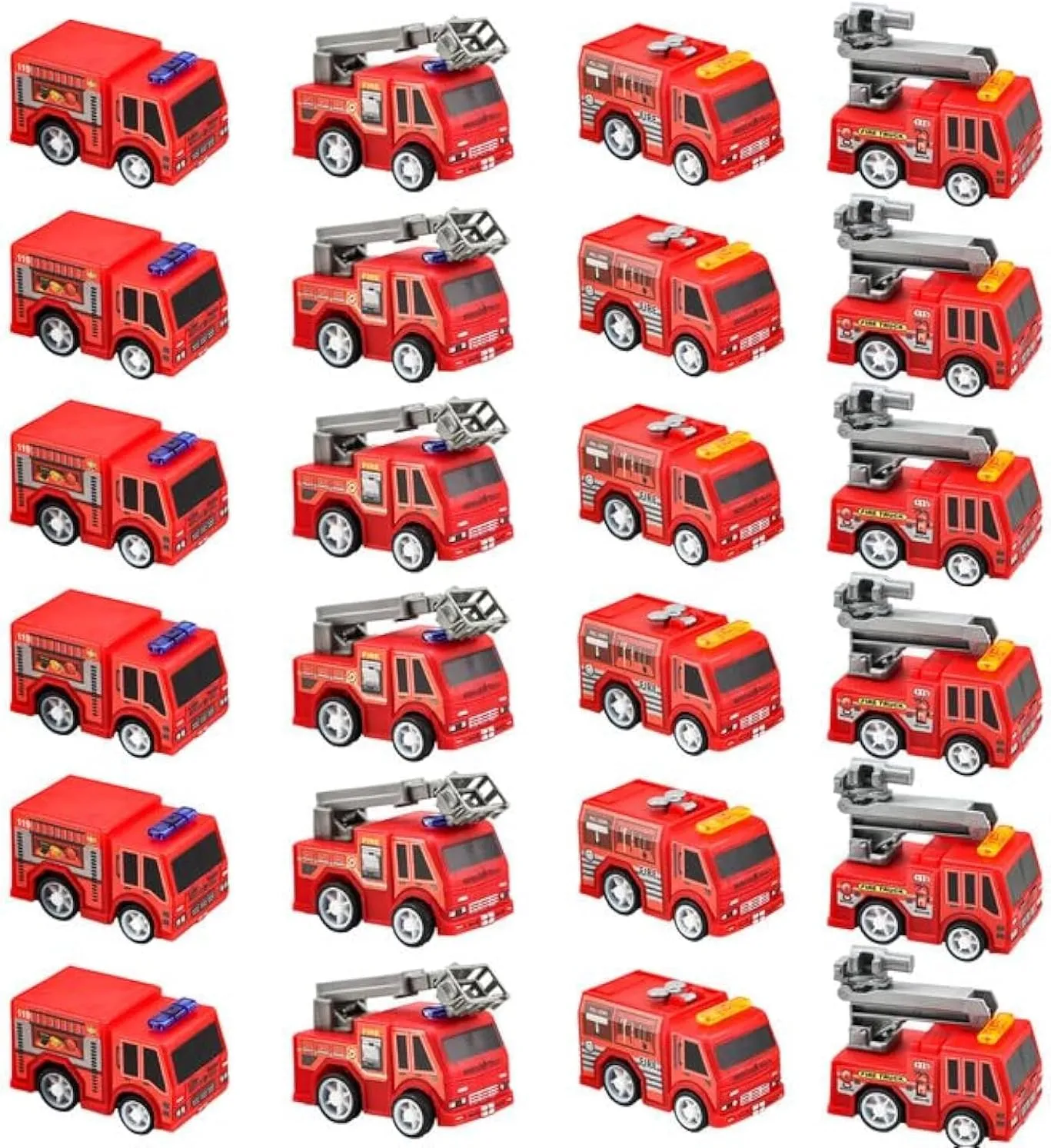 24 Pcs Mini Pullback Fire Truck Toy Bulk Small Fire Trucks Toy Plastic Fire Engine Toy Trucks for Firefighter Birthday Party Supplies, 4 Styles