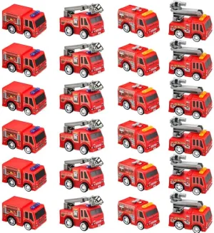 24 Pcs Mini Pullback Fire Truck Toy Bulk Small Fire Trucks Toy Plastic Fire Engine Toy Trucks for Firefighter Birthday Party Supplies, 4 Styles