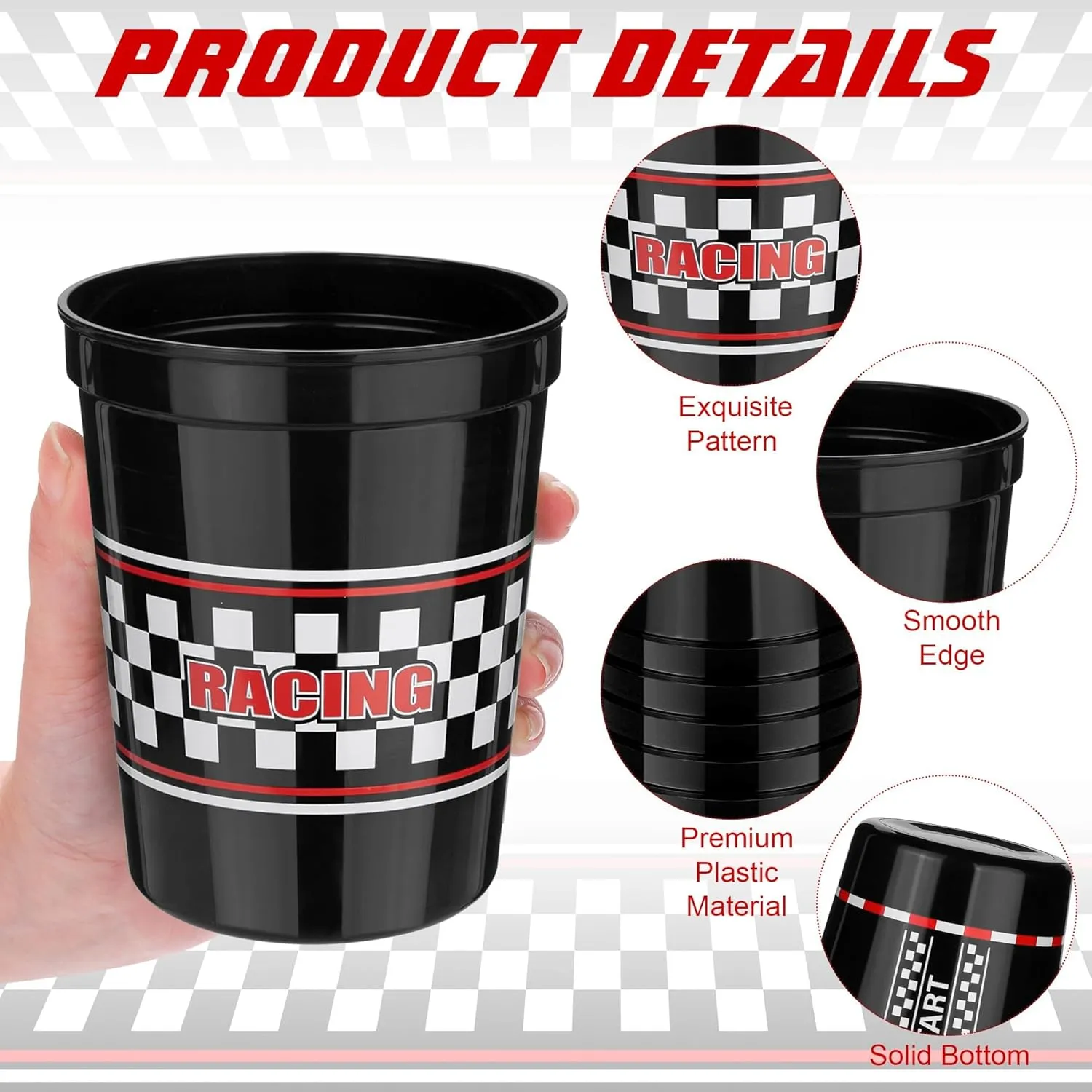 24 Pieces Race Car Birthday Party Decorations 16 OZ Checkered Flag Cups Black White Racing Car Disposable Drinking Cups for Racing Sport Themed Party Favors