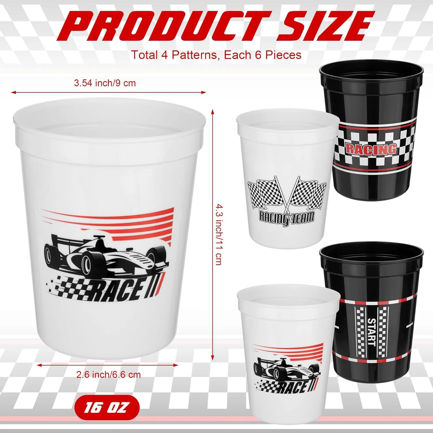 24 Pieces Race Car Birthday Party Decorations 16 OZ Checkered Flag Cups Black White Racing Car Disposable Drinking Cups for Racing Sport Themed Party Favors