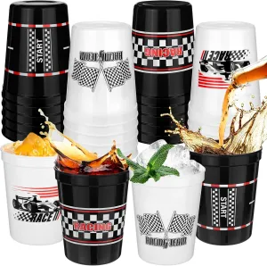 24 Pieces Race Car Birthday Party Decorations 16 OZ Checkered Flag Cups Black White Racing Car Disposable Drinking Cups for Racing Sport Themed Party Favors