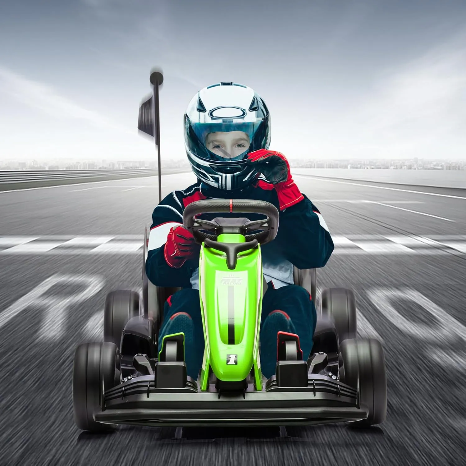 24V Go Kart, Electric Drift Kart Car with Adjustable Seat, Outdoor Ride On Toy with Variable Speed Mode, High-Speed Racing and Immersive Gaming Combo for Kids 6  Years Old