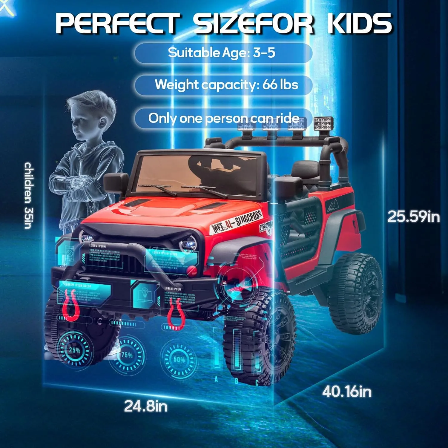 24V Ride on Toys for Kids - 400W Motor Electric Kids Car with Remote Control,MP3, Bluetooth, LED Headlight 3 Speeds, 4 Wheel Suspension, Jeeps Electric Car for Boy Girls Kid (Red)