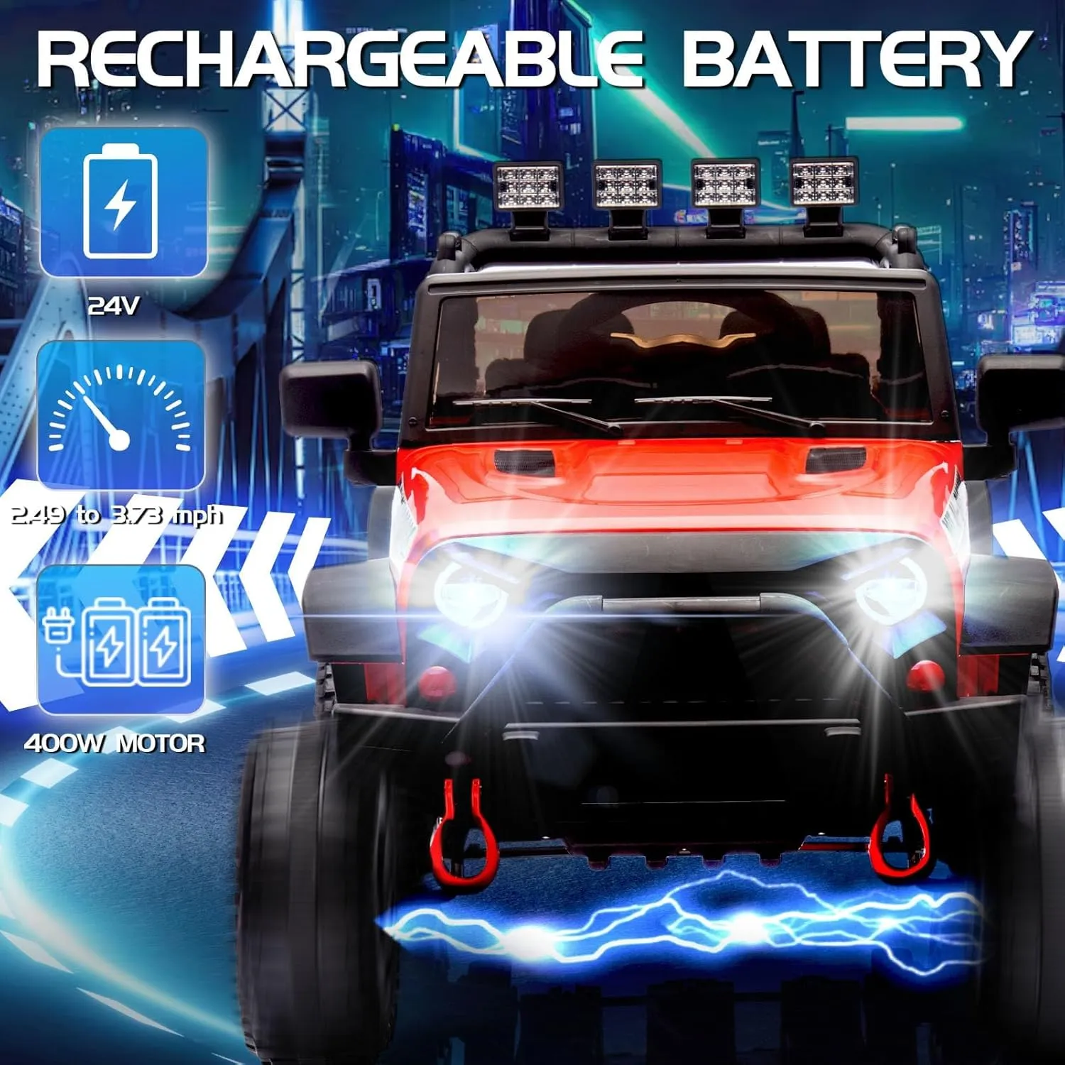 24V Ride on Toys for Kids - 400W Motor Electric Kids Car with Remote Control,MP3, Bluetooth, LED Headlight 3 Speeds, 4 Wheel Suspension, Jeeps Electric Car for Boy Girls Kid (Red)