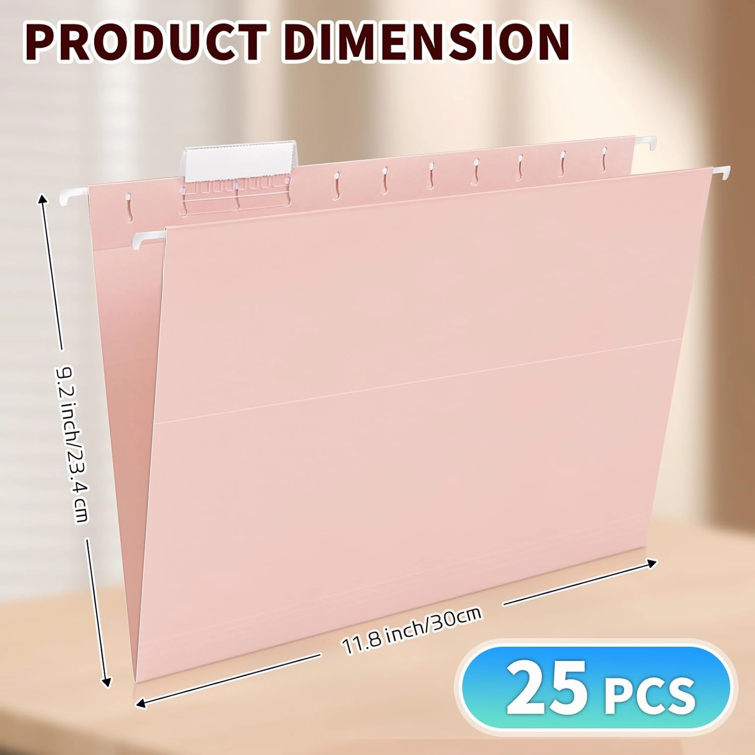 25-Pack Pastel Hanging File Folders, Letter Size (8.5"x11") with 35 Transparent Label Cards, 50 Sticker Labels,1/5-Cut Tabs–Home Office & Filing Cabinets
