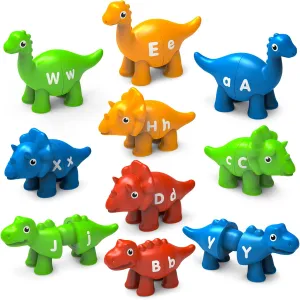 26PCS Dinosaur Alphabet Learning Toys for Toddlers 2-4 Year Old, Montessori Double-Sided ABC Matching Game, Fine Motor Skills Preschool Activities Educational Gifts for Boys & Girls