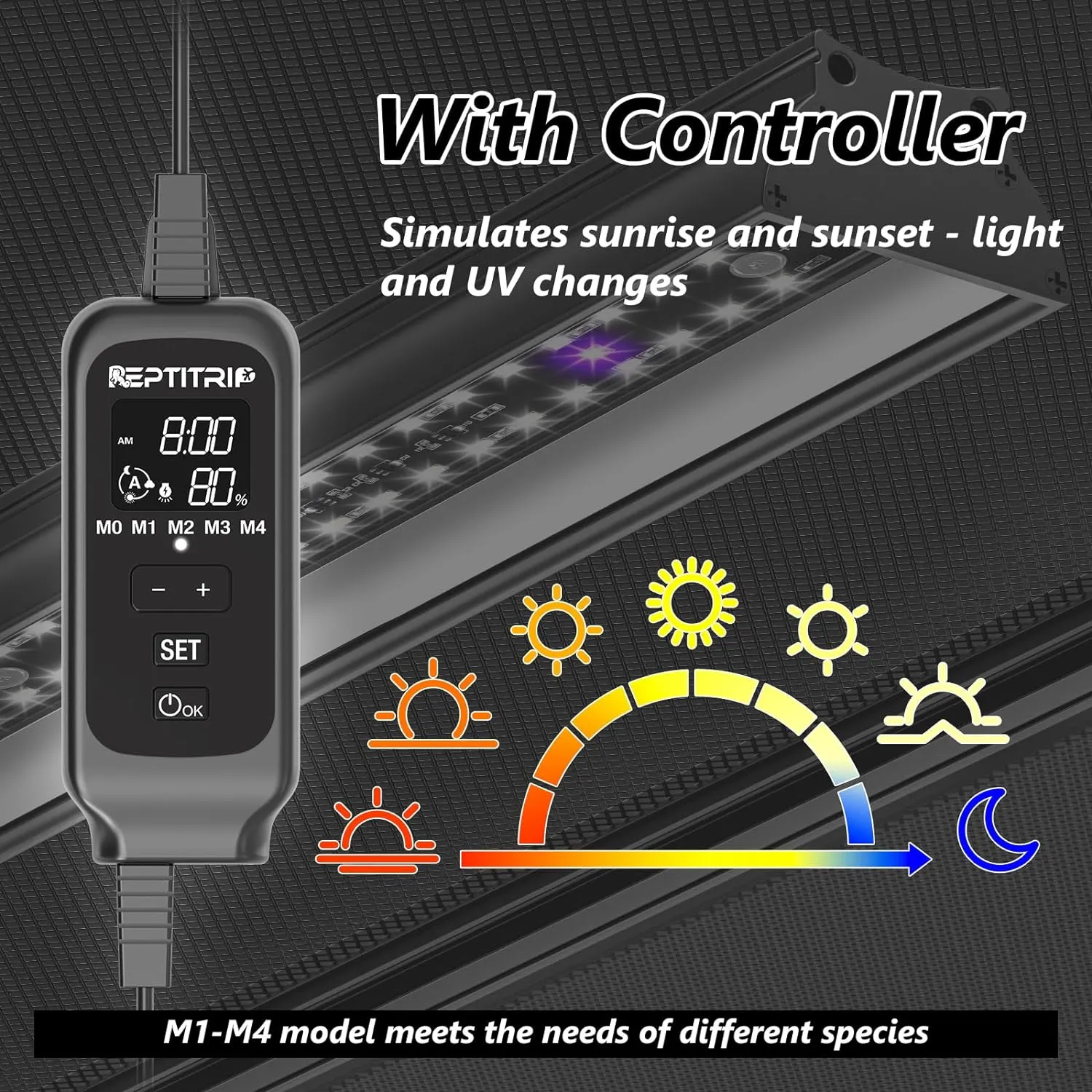 27-INCH LED UVB Light for Reptiles, LED Reptile Light Fixture Controller with Dimming and 4 UVI Modes, 22W Aluminum UVA UVB Lamp for Turtles, Snakes, and Bearded Dragons, 6500K