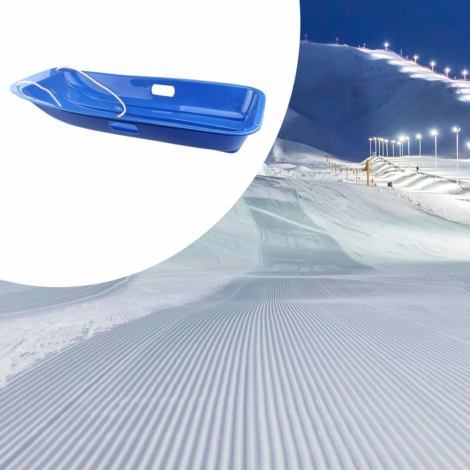 27 Inch Snow Sled for Kids Toboggan with Pull Rope Snow Sledding Supplies Portable Winter Snow Toy Hard Bottom for Smooth Downhill Rides for Sports Outdoor Yard