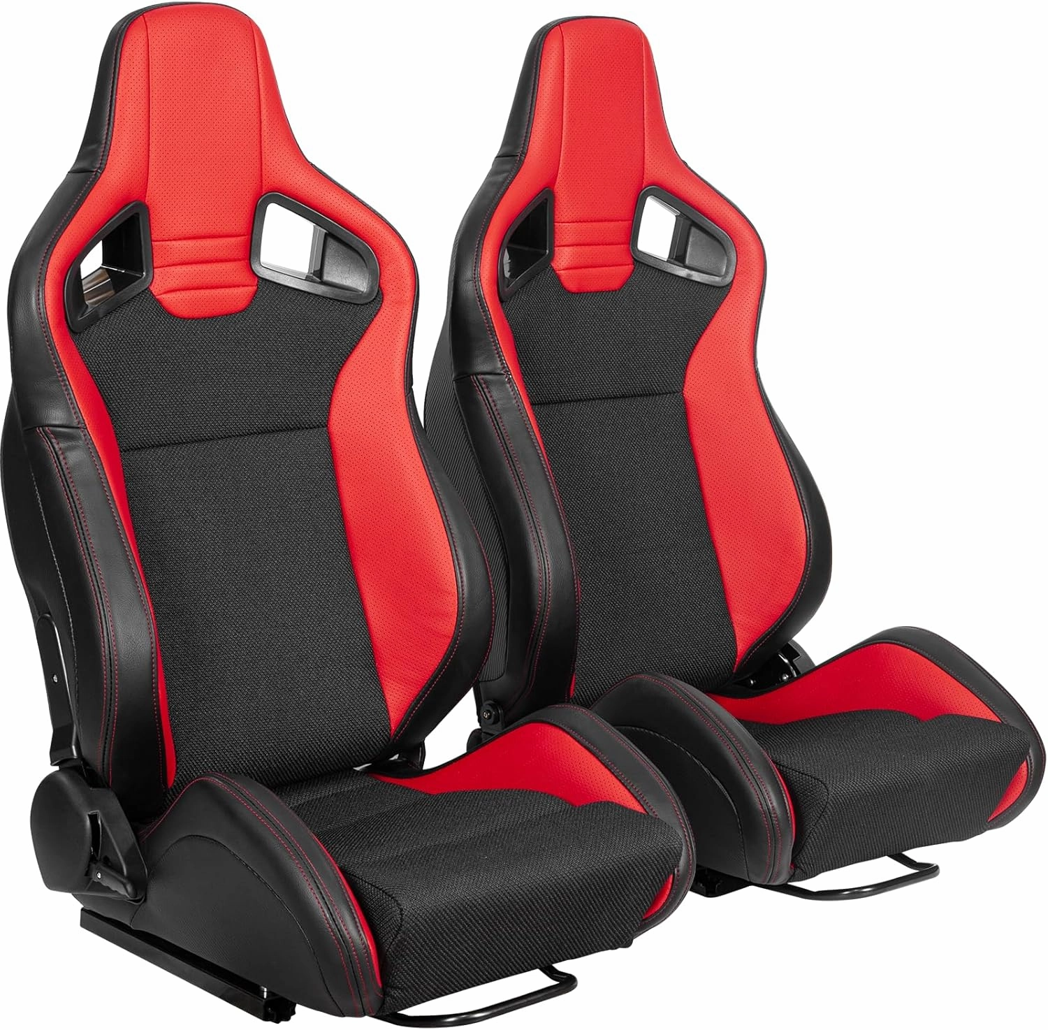 2 Pack Racing Seats, Universal PVC Leather Bucket Seats Pairs with Dual Lock Sliders for Front-Back Adjustment - Automotive Racing Seats for Cars