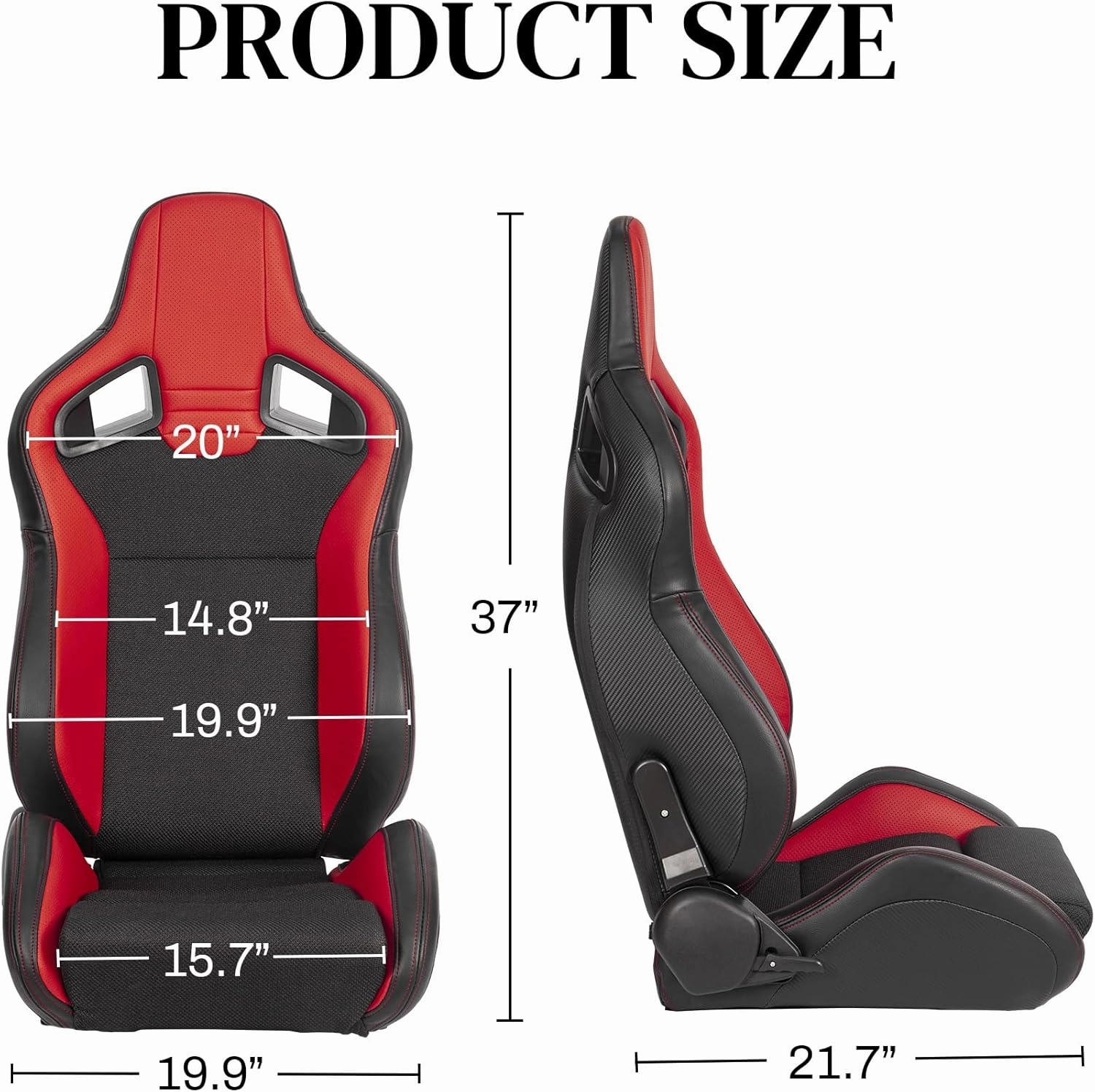 2 Pack Racing Seats, Universal PVC Leather Bucket Seats Pairs with Dual Lock Sliders for Front-Back Adjustment - Automotive Racing Seats for Cars