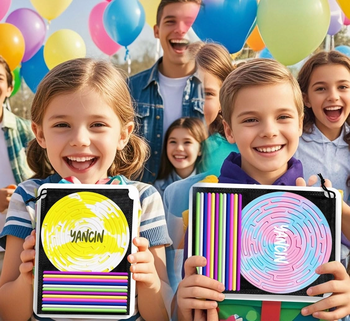 2 Pack Sensory Activity Board for Kids 3 & Adults: Silicone Fidget Toy for ADHD & Autism, Calming Stress Anxiety, with Travel Bag & 12 Strings