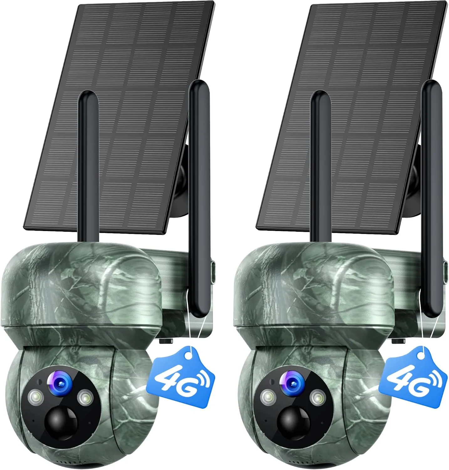 2Pack 4G LTE Cellular Trail Camera Solar: 2K Game Cameras Built-in SIM Card Hunting Cameras Wireless Battery with PTZ 360° Live View & Playback Color Night Vision Motion Activated IP66 for Wildlife
