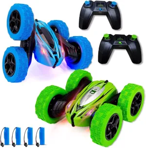 2PACK RC Stunt Car Remote Control Car for Kids, 2.4Ghz High Speed Rock Crawler Vehicle,360 Rotating 4WD Off Road Double Sided Rotating Tumbling Rc Car with 4 Rechargeable Battery.