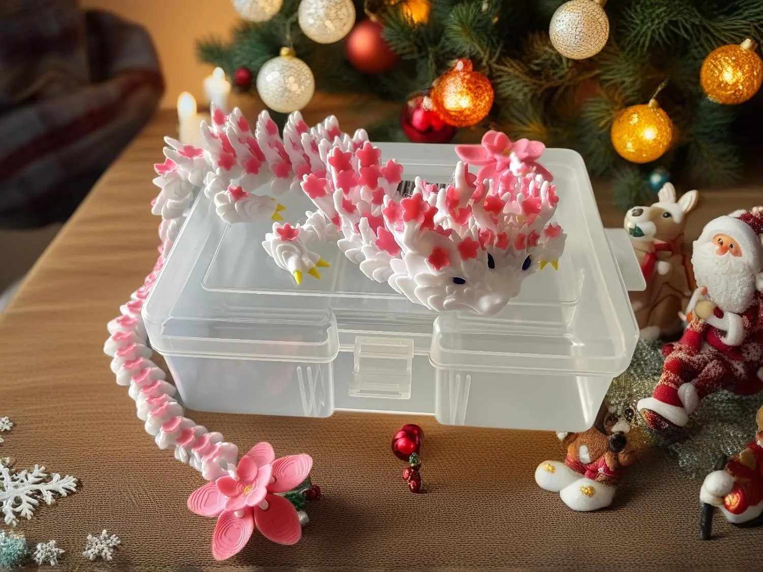 2PCS 3D Printed Cherry Blossom Dragon,15 &4.3 in Realistic Articulated Dragon Fidget Toy 3D Printed Animals Desk Décor and Collectible Desk Fidgets for Adults