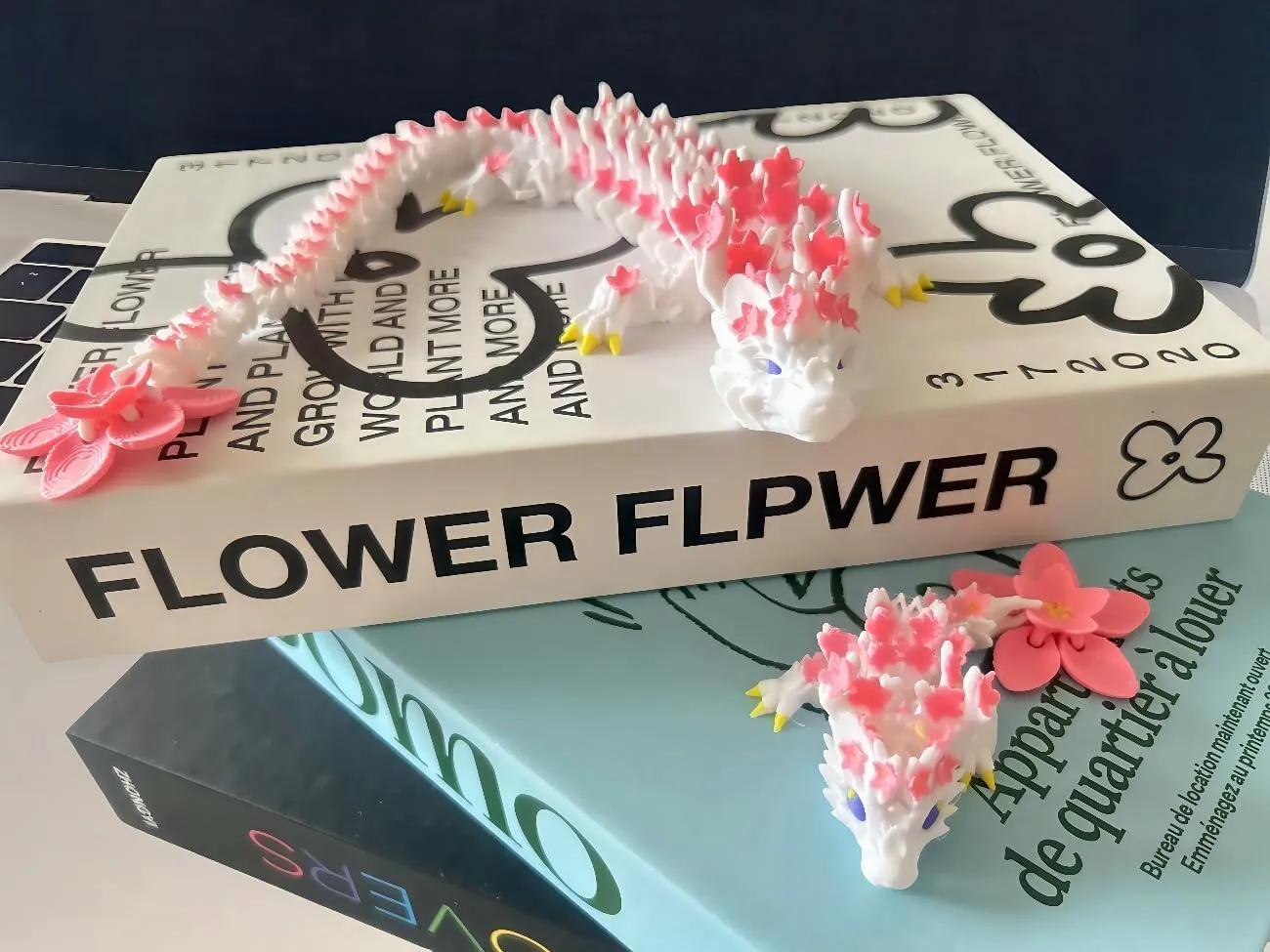 2PCS 3D Printed Cherry Blossom Dragon,15 &4.3 in Realistic Articulated Dragon Fidget Toy 3D Printed Animals Desk Décor and Collectible Desk Fidgets for Adults