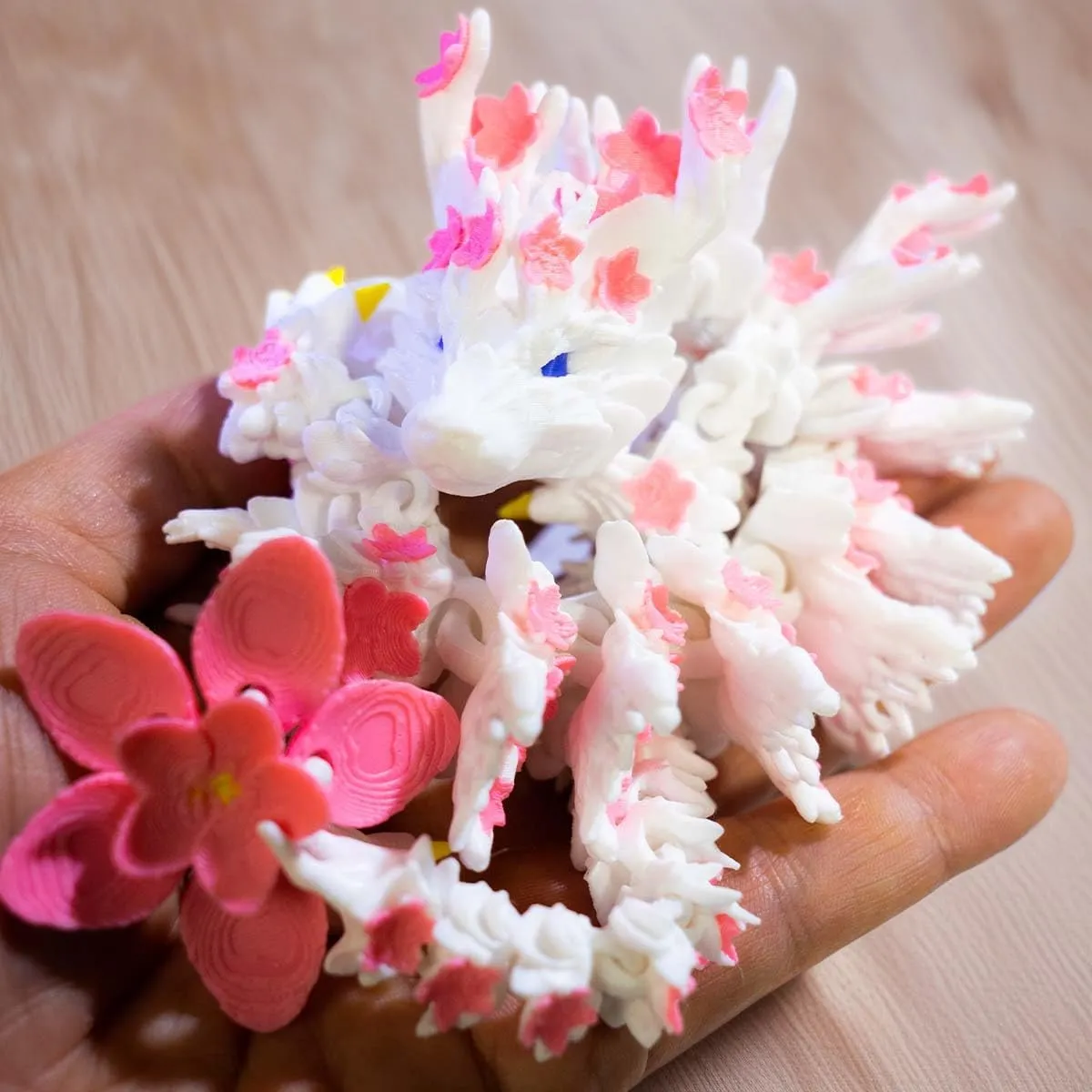 2PCS 3D Printed Cherry Blossom Dragon,15 &4.3 in Realistic Articulated Dragon Fidget Toy 3D Printed Animals Desk Décor and Collectible Desk Fidgets for Adults