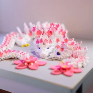 2PCS 3D Printed Cherry Blossom Dragon,15 &4.3 in Realistic Articulated Dragon Fidget Toy 3D Printed Animals Desk Décor and Collectible Desk Fidgets for Adults