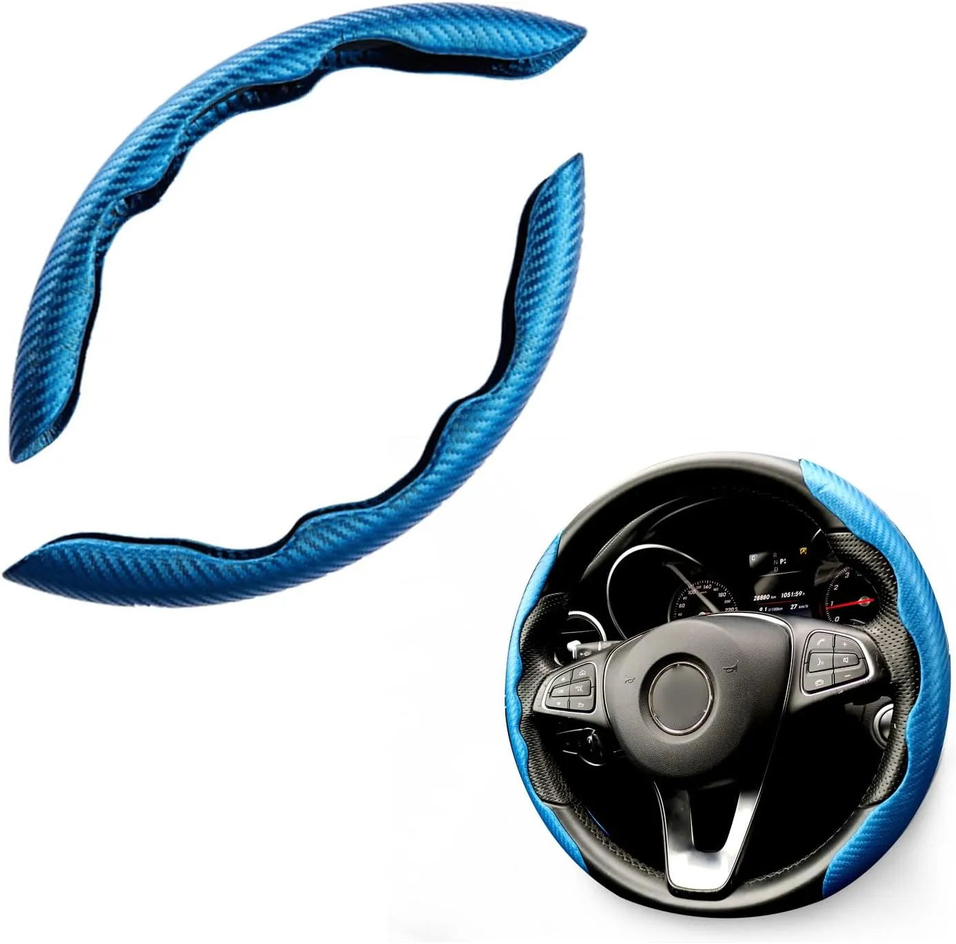 2Pcs Car Carbon Fiber Anti-Skid Steering Wheel Cover, Segmented Steering Wheel Protector, Universal Safe and Non Slip Car Accessory, Car Wheel Cover Universal Fit for Most Car Wheel Protector(Blue)