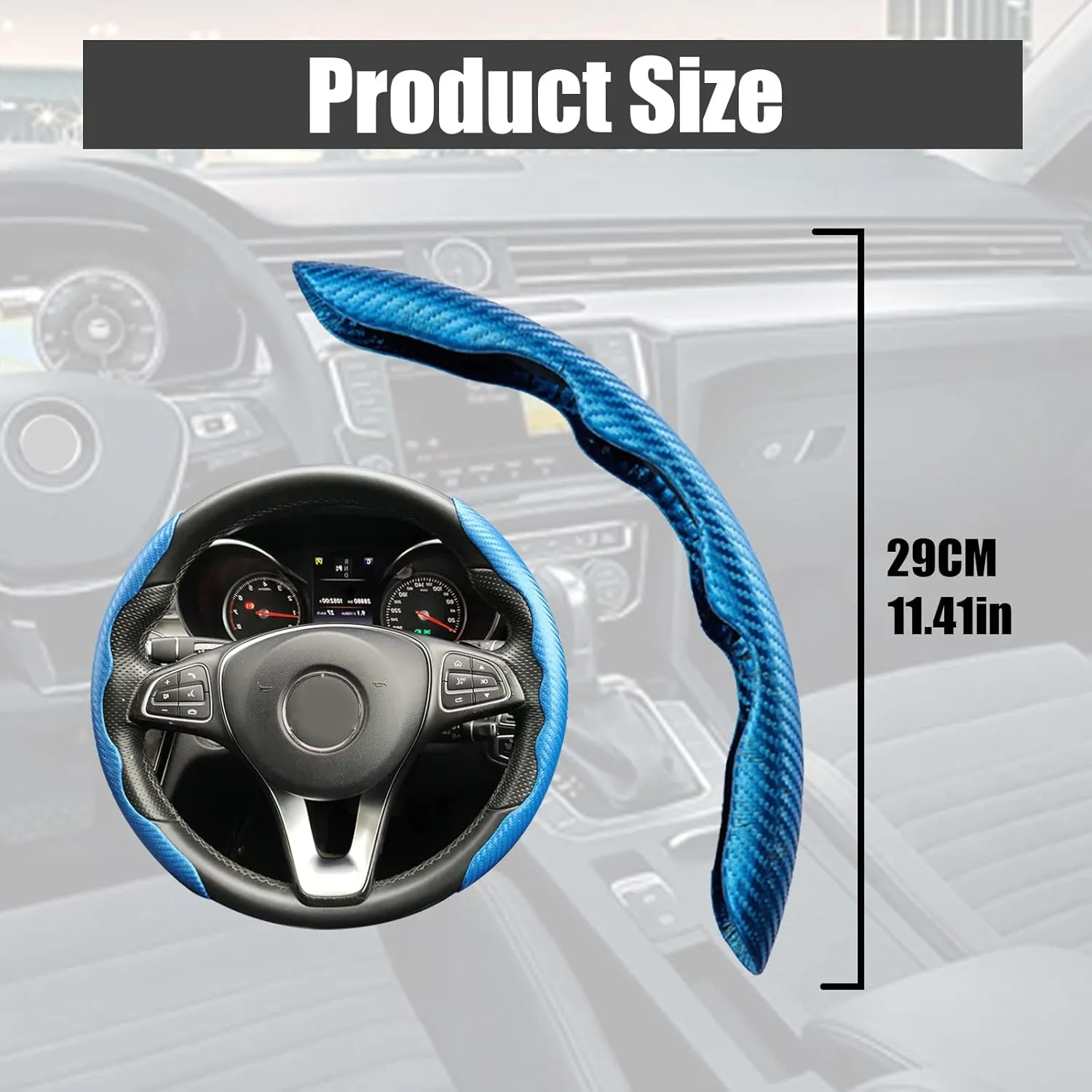 2Pcs Car Carbon Fiber Anti-Skid Steering Wheel Cover, Segmented Steering Wheel Protector, Universal Safe and Non Slip Car Accessory, Car Wheel Cover Universal Fit for Most Car Wheel Protector(Blue)