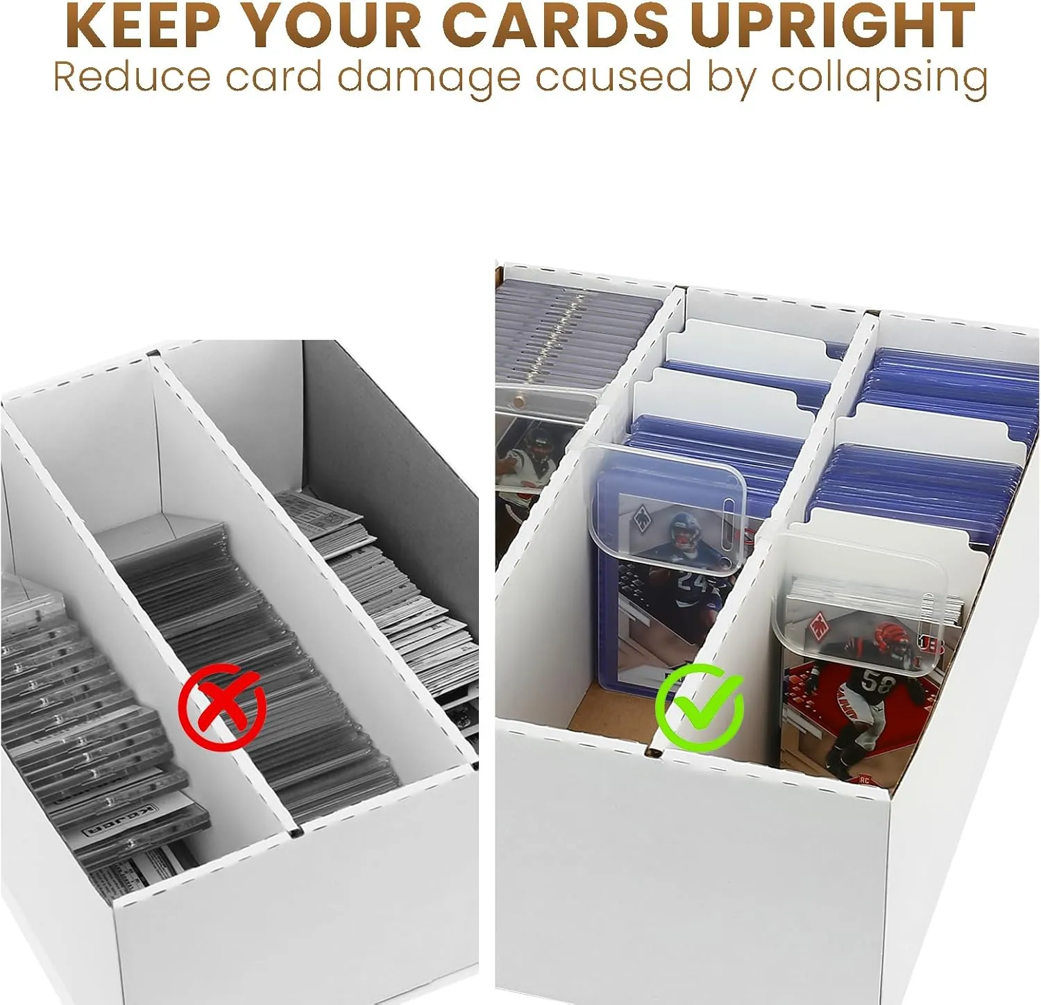 3-Row 2100-Count Card Boxes For Sports Cards,Card Storage Box With 100 Soft Sleeves,16 Dividers,6 Support Bars,Case Box Fit for 35pt Magnetic Holders,3x4"toploaders,Adjustable partition space (2PACK)
