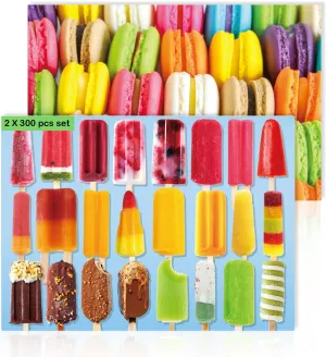 300 Piece Jigsaw Puzzles Popsicles and Macarons for Adults Teens and Kids Family Happy Gift Idea (Pack of 2) (Popsicle Macaron)