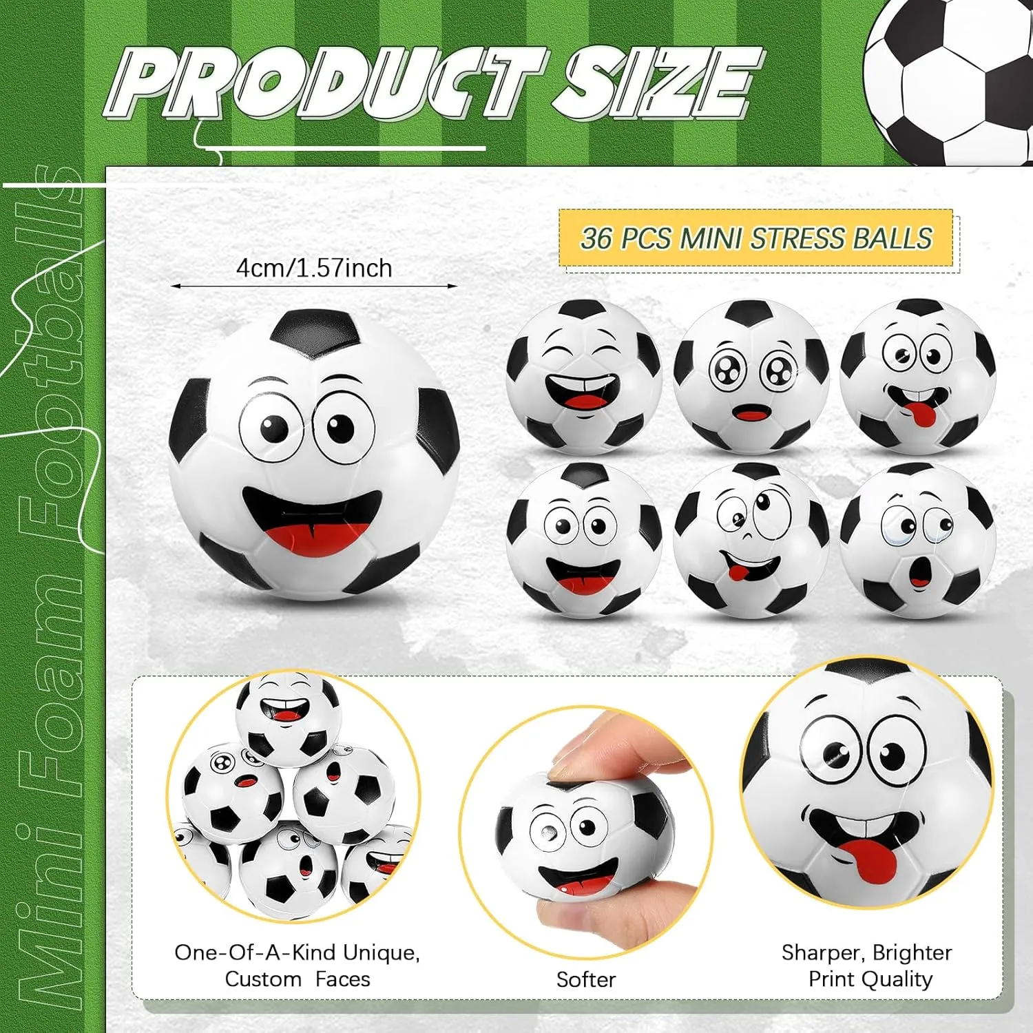 36 Pcs Mini Face Soccer Stress Balls Bulk Small Soccer Ball Stress and Anxiety Relief Toy Foam Sports Squeeze Balls for School Carnival Reward Sports Soccer Theme Party Favors Gifts