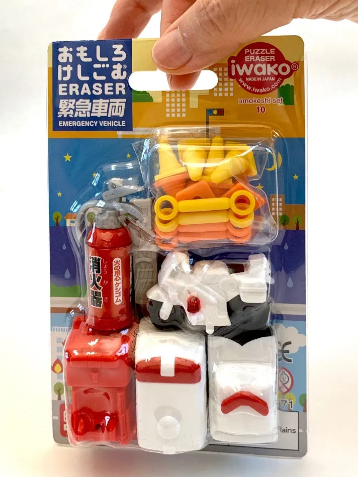 38341 IWAKO EMERGENCY VEHICLE ERASER CARD-10 CARDS