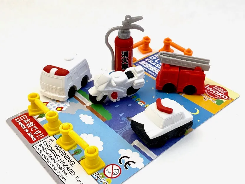 38341 IWAKO EMERGENCY VEHICLE ERASER CARD-10 CARDS