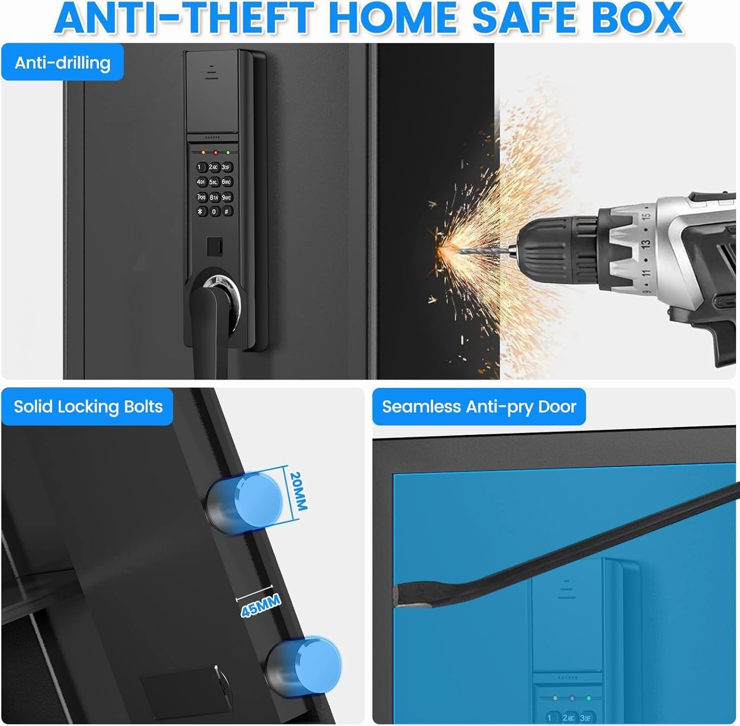 3.0 Cub Large Safes for Home Use Fire and Water proof, Anti-theft Fireproof Safe with Electronic Keypad, Spare Keys and Alarm Systerm, Digital Home Security Safe Box for Documents Money Medicines