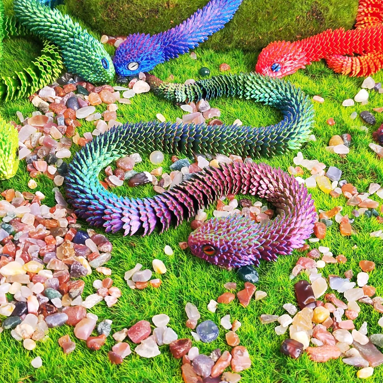 3D Printed Animals Snake, 30 Inch Surprise Mystery Fidget Anaconda Toy, Fake Python Statue with Realistic Eyes，3-D Print Articulated Viper Collectible for Home Office Executive Desk Decoration