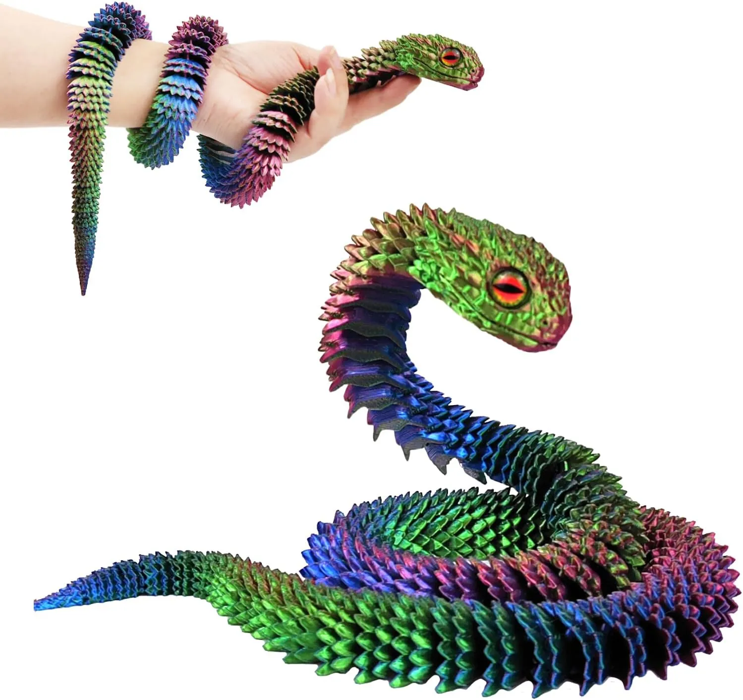 3D Printed Animals Snake, 30 Inch Surprise Mystery Fidget Anaconda Toy, Fake Python Statue with Realistic Eyes，3-D Print Articulated Viper Collectible for Home Office Executive Desk Decoration