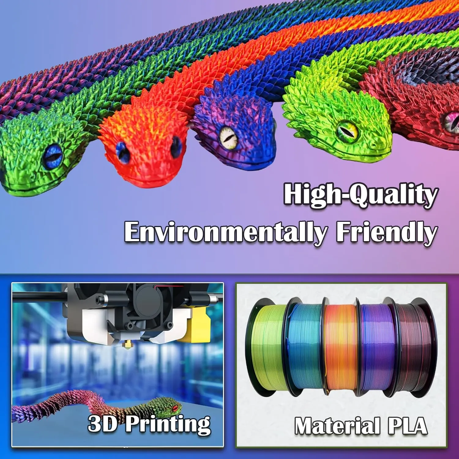 3D Printed Animals Snake, 30 Inch Surprise Mystery Fidget Anaconda Toy, Fake Python Statue with Realistic Eyes，3-D Print Articulated Viper Collectible for Home Office Executive Desk Decoration