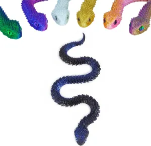 3D Printed Articulated Snake – 29.5'' Crystal-Like Movable Snake– Realistic Slithering Design, Collectible Articulated Model (Black Blue)