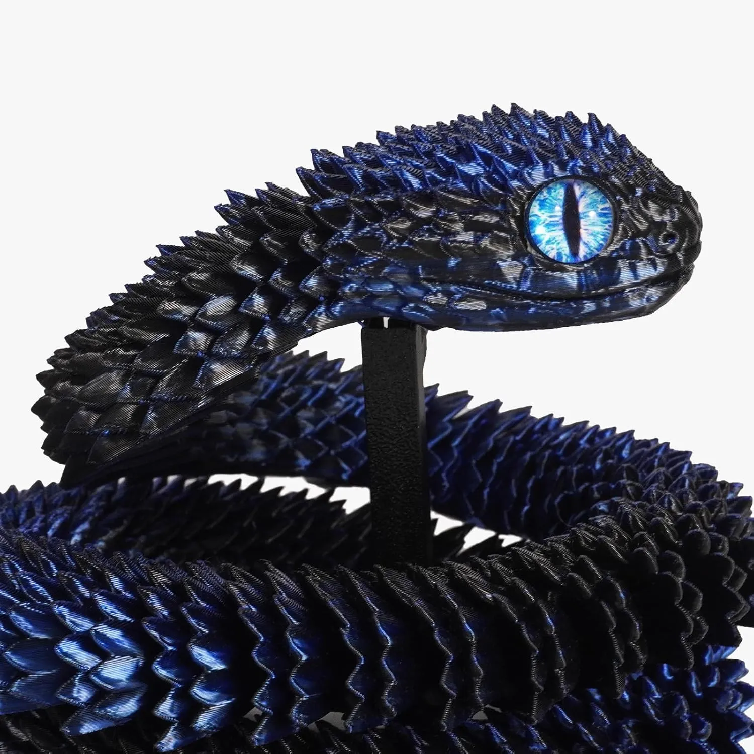 3D Printed Articulated Snake – 29.5'' Crystal-Like Movable Snake– Realistic Slithering Design, Collectible Articulated Model (Black Blue)