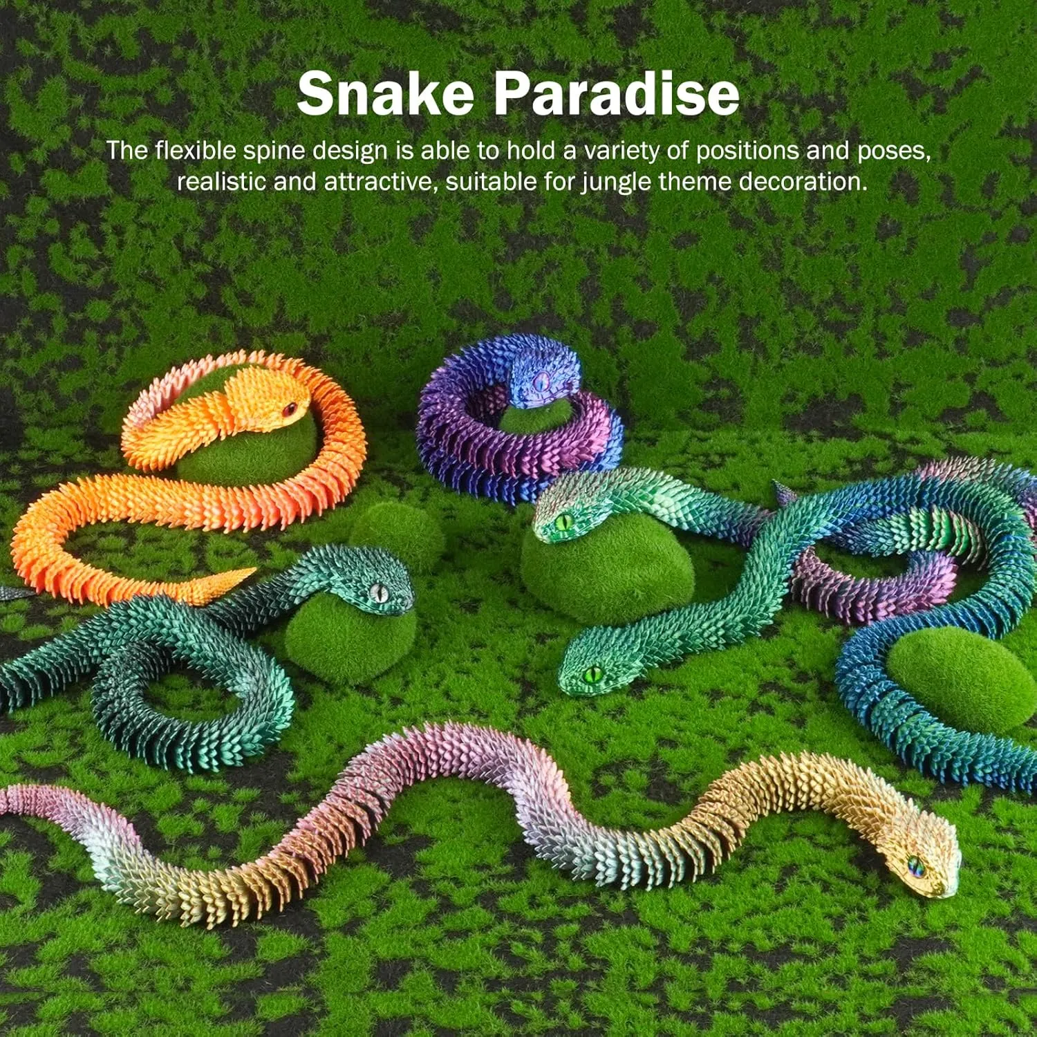 3D Printed Articulated Snake – 29.5'' Crystal-Like Movable Snake– Realistic Slithering Design, Collectible Articulated Model (Black Blue)