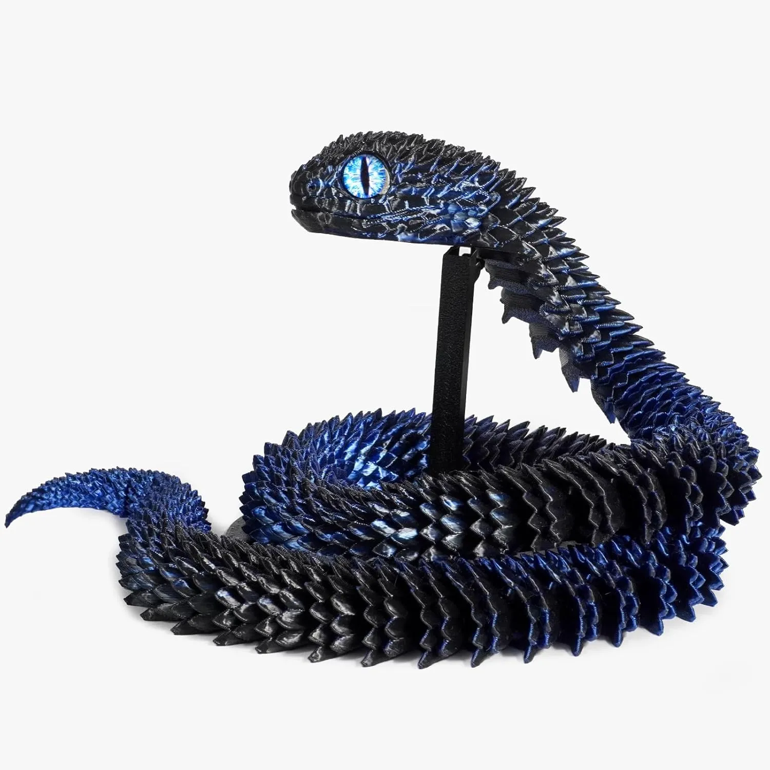 3D Printed Articulated Snake – 29.5'' Crystal-Like Movable Snake– Realistic Slithering Design, Collectible Articulated Model (Black Blue)