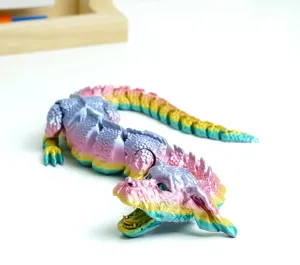 3D Printed Doghead Dragon Model，Flexible Animals Toy Statue,Movable Joints,Home Office Decor,Festival Gifts toco,Fidget Toys, Executive Desk Animals Toy (Random Rainbow Colors)